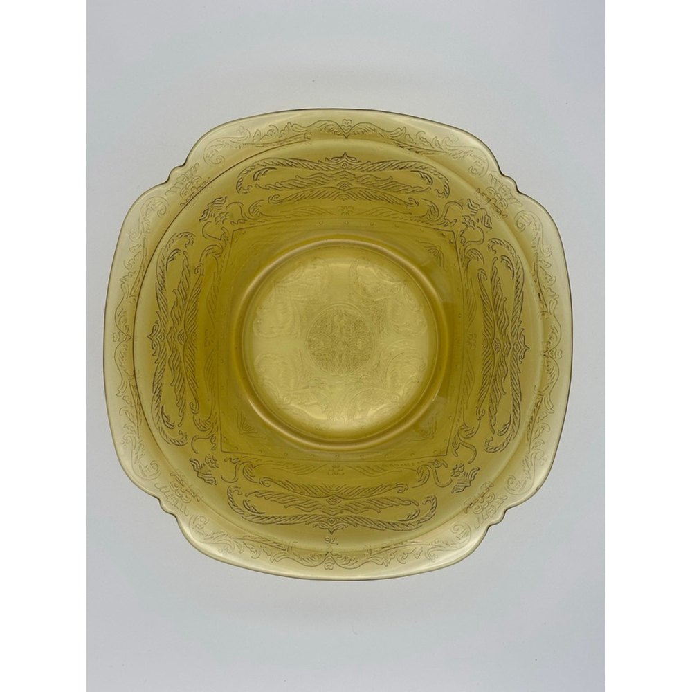 Vintage EAPG Canary Yellow Etched Serving Bowl | Early American Pattern Glass